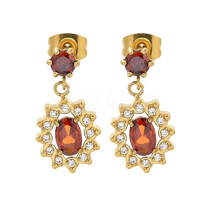 Ion Plating(IP) 304 Stainless Steel Micro Pave Cubic Zirconia Dangle Stud Earrings EJEW-H018-04G-01-1