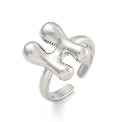Brass Letter Open Cuff Rings for Women RJEW-G313-01H-P-1