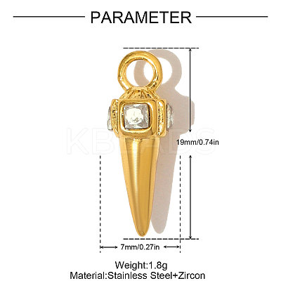 304 Stainless Steel with Cubic Zirconia Pendants STAS-OY005-01G-1