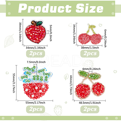 8Pcs 4 Styles Glass Crystal Embroider Thread Iron on/Sew On Patches PATC-PH0001-38-1