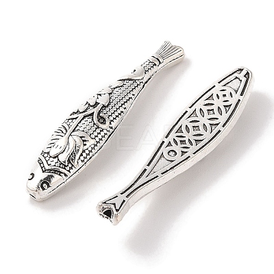 Tibetan Style Zinc Alloy Lotus Flower Pattern Fish Beads PALLOY-P078-01-1