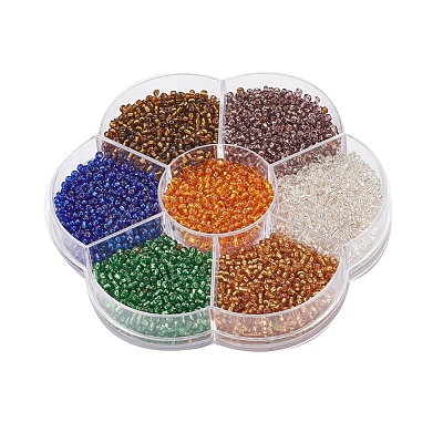 7 Colors Glass Round Seed Beads SEED-YW0001-24A-02-1