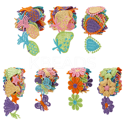 7Pcs 7 Styles Rainbow Color Polyester Embroidery Lace Trim OCOR-WR0003-76-1