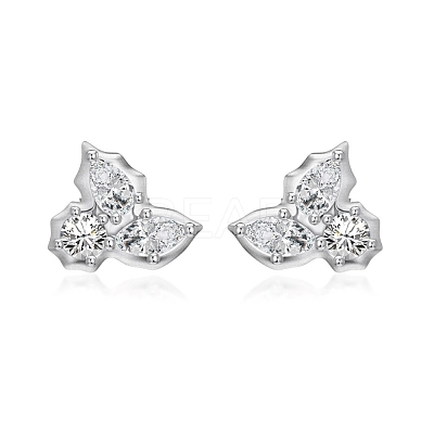 925 Sterling Silver Micro Pave Clear Cubic Zirconia Stud Earrings EJEW-K301-03P-1