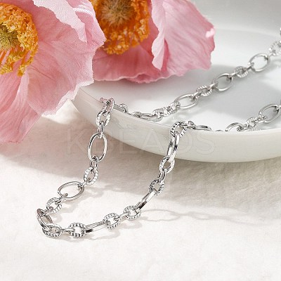 5.5MM 304 Stainless Steel Textured Oval Link Chain Necklaces NJEW-T016-12P-1