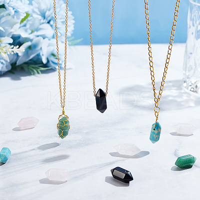 10pcs 5 style Gemstone Double Terminal Pointed Pendants G-OC0004-18-1