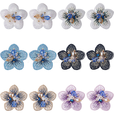 12Pcs 6 Colors 3D Flower Glass Beaded Appliques PATC-GF0001-46-1