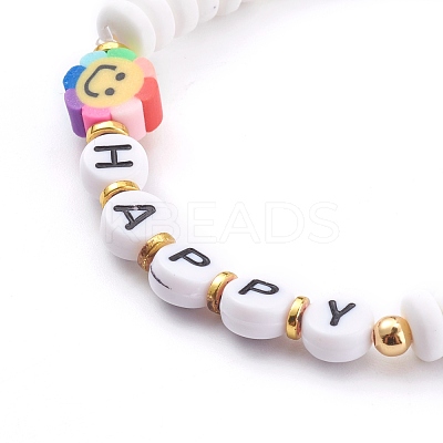 Polymer Clay Flower Beaded Stretch Bracelets for Valentine's Day BJEW-JB05944-1