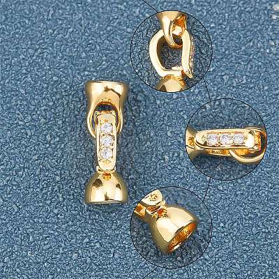 6 Sets 2 Color Brass Micro Pave Cubic Zirconia Fold Over Clasps KK-FH0002-32-1