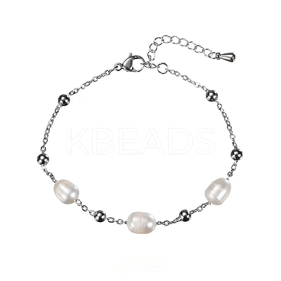 Real 18K Gold Plated Stainless Steel Freshwater Pearl Handmade Chain Bracelets for Women FW1421-6-1