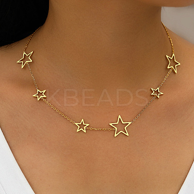 304 Stainless Steel Star Link Chain Necklaces for Women FS-WGF136C-01-1