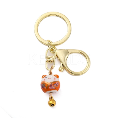 Fortune Cat Porcelain Pendant Keychain KEYC-G064-03D-1