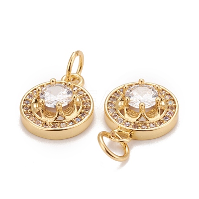 Brass Micro Pave Clear Cubic Zirconia Charms KK-Z023-11G-1