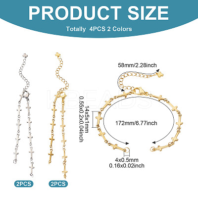 4Pcs 2 Colors 304 Stainless Steel Cross Link Chain Bracelet Making AJEW-TA0001-96-1