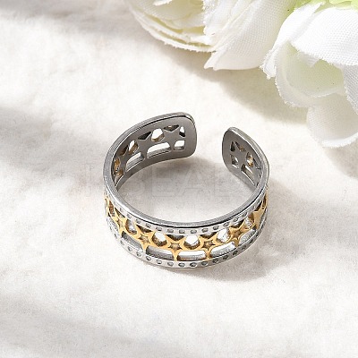 Adjustable 304 Stainless Steel Cuff Rings for Women RJEW-B150-01GP-09-1
