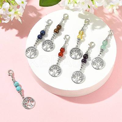 7Pcs Natural & Synthetic Gemstone and Alloy Pendant Decorations HJEW-FS00043-1