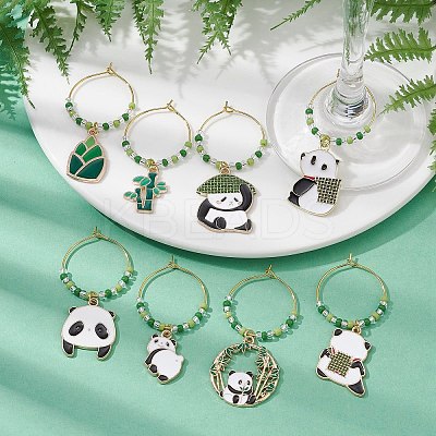 8Pcs 8 Styles Panda Alloy Enamel Wine Glass Charms AJEW-JO00211-1