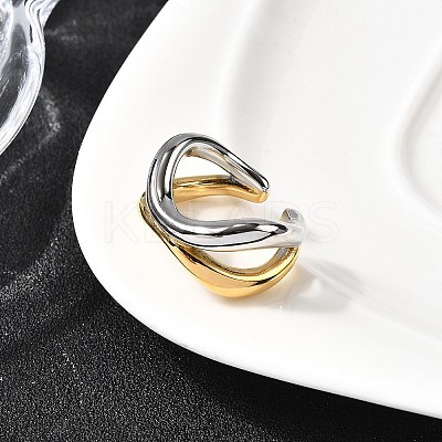 304 Stainless Steel Two Tone Cuff Rings RJEW-Z110-04GP-1