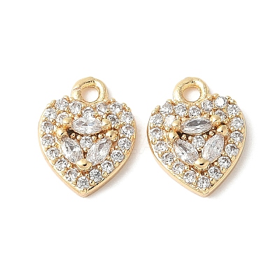 Brass Micro Pave Clear Cubic Zirconia Heart Pendants KK-A253-02G-1
