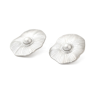 304 Stainless Steel Shell Pearl Flower Stud Earrings for Women EJEW-U020-21P-1