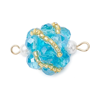 8Pcs 8 Colors Glass Beaded Round Sphere Links PALLOY-MZ00874-1