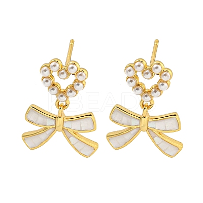 Rack Plating Brass & Natural Shell Stud Earrings EJEW-C095-02G-1