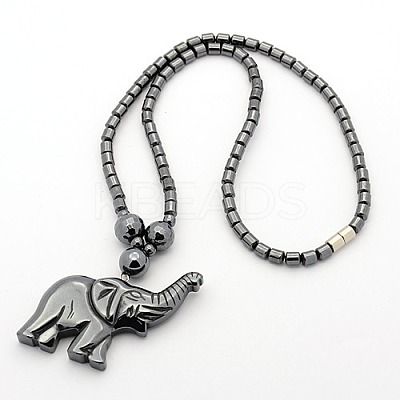 Trendy Men's Non-Magnetic Synthetic Hematite Beaded Necklaces NJEW-M002-21-1