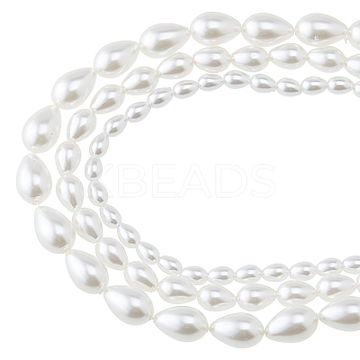 3 Strands 3 Styles Pearlized Glass Pearl Teardrop Bead Strands GLAA-HS0001-11-1