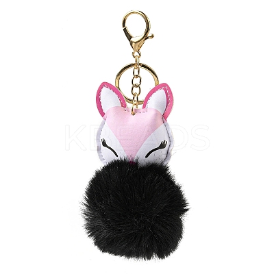 Imitation Rex Rabbit Fur Ball & PU Leather Fox Pendant Keychain KEYC-K018-04KCG-03-1