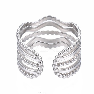 Non-Tarnish 304 Stainless Steel Wave Open Cuff Ring RJEW-T023-34P-1