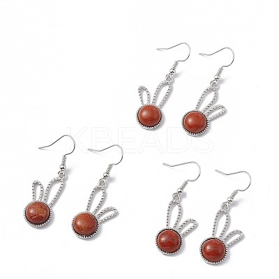 Natural Red Jasper Rabbit Dangle Earrings EJEW-A092-05P-13-1