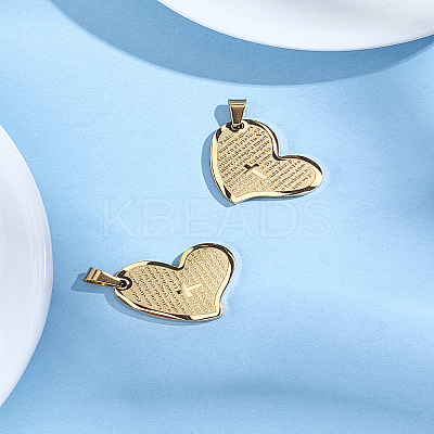 2Pcs 304 Stainless Steel Heart Lord's Prayer Cross Pendants STAS-LP0002-81-1