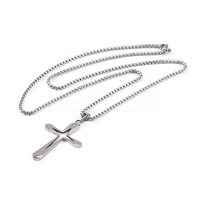 Non-Tarnish Cross 201 Stainless Steel Pendant Necklaces LS-NJEW-F320-02P-1