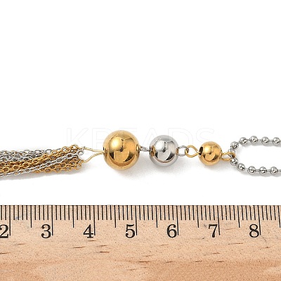 304 Stainless Steel Ball Chain Round Ball Tassel Necklaces for Women NJEW-G173-02C-GP-1