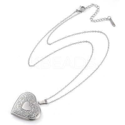 Anti-Tarnish 304 Stainless Steel Heart Locket Pendant Cable Chain Necklaces for Women NJEW-M050-04F-P-1