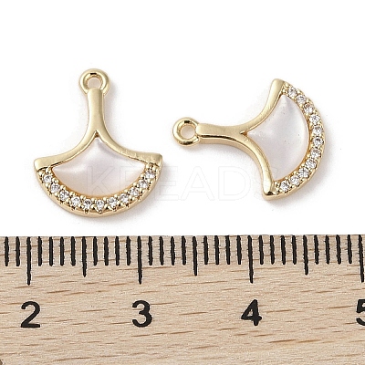 Brass Micro Pave Clear Cubic Zirconia with Shell Charms KK-G491-39G-1