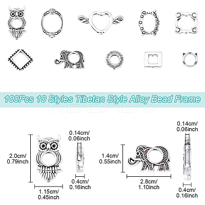 100Pcs 10 Styles Tibetan Style Alloy Bead Frame FIND-YW0007-62-1