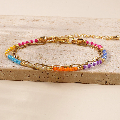 Glass Rainbow Beaded Double Layer Women's Bracelets MZ0541-1