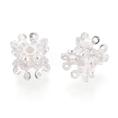 925 Sterling Silver Pave Clear Cubic Zirconia Flower Beads STER-T008-40S-1