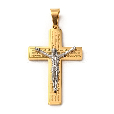 304 Stainless Steel Religion Jesus Cross Pendants STAS-F323-07PG-1