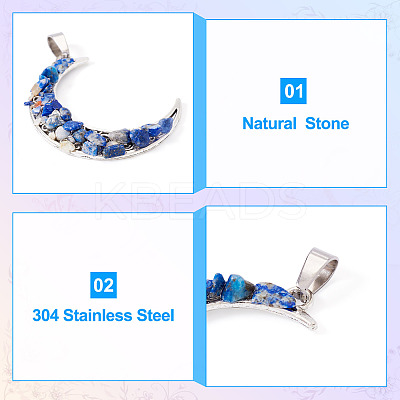 10Pcs Moon Alloy Natural & Synthetic Gemstone Pendants PALLOY-TAC0147-1