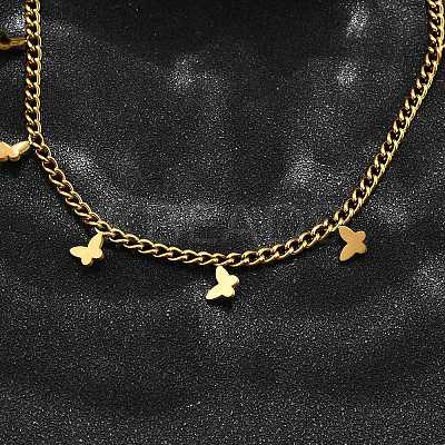 304 Stainless Steel Twisted Chain Necklaces with Butterfly Charm Tassel NJEW-R023-06G-1