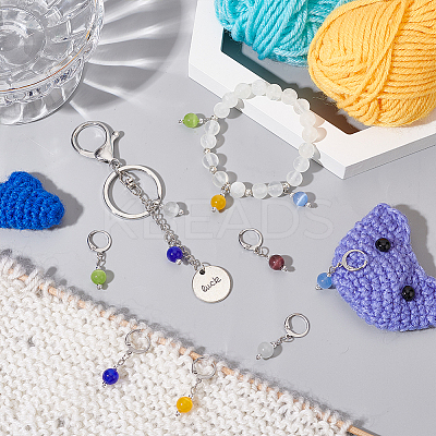 Cat Eye Effect Glass Bead Charm Locking Stitch Markers HJEW-PH01725-1