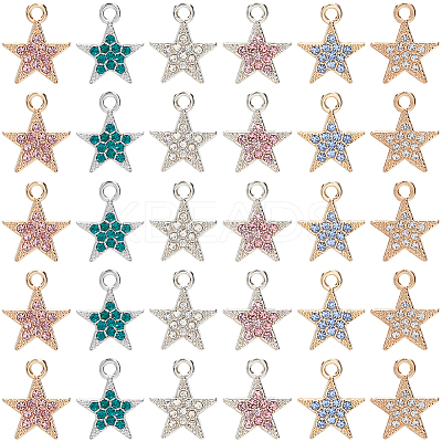 36Pcs 6 Colors Alloy Rhinestone Pendants RB-SC0001-16-1