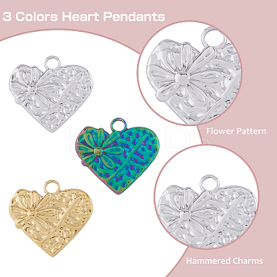 18Pcs 3 Colors 304 Stainless Steel Pendants STAS-DC0013-33-1