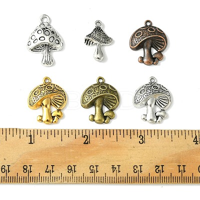 30Pcs 6 Styles Tibetan Style Alloy Mushroom Pendants TIBE-FS0001-14-1