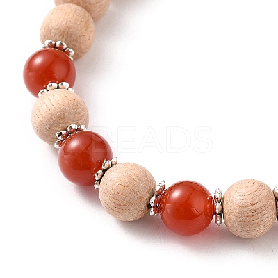 Round Natural Red Agate/Carnelian Beaded Stretch Bracelets BJEW-JB05607-04-1