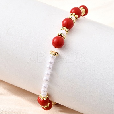 ABS Imitation Pearl Round Beads Stretch Bracelets for Women BJEW-D317-10A-G-1