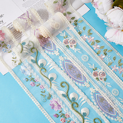 10 Yards 5 Colors Polycotton Embroidery Flower Lace Ribbon AJEW-CY0001-36-1