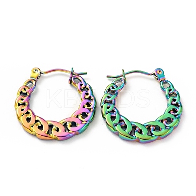 Ion Plating(IP) Rainbow Color 304 Stainless Steel Curb Chains Hoop Earrings for Women EJEW-G293-06M-1